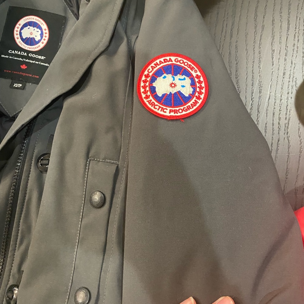 Canada Goose Gray long down jacket with fur hood